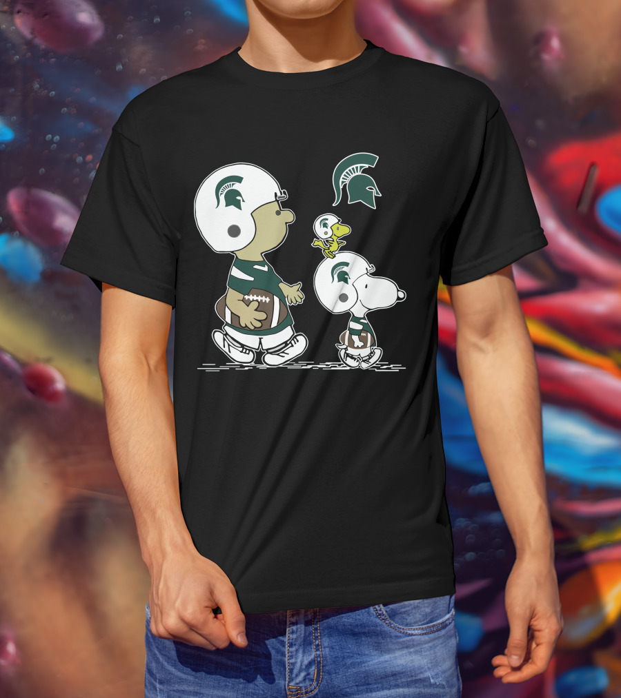 Michigan Spartans Snoopy Woodstock Football Helmet Logo Peanuts T-Shirt