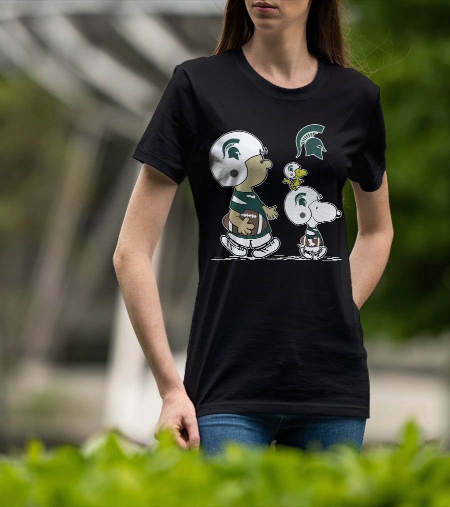 Michigan Spartans Snoopy Woodstock Football Helmet Logo Peanuts T-Shirt