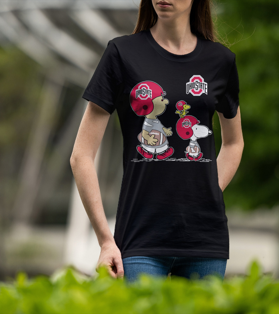 Ohio State Peanuts Snoopy Woodstock Football Team Helmets T-Shirt