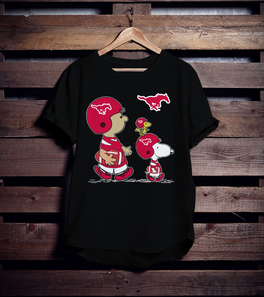 SMU Mustangs Snoopy Peanuts Football Team Spirit T-Shirt