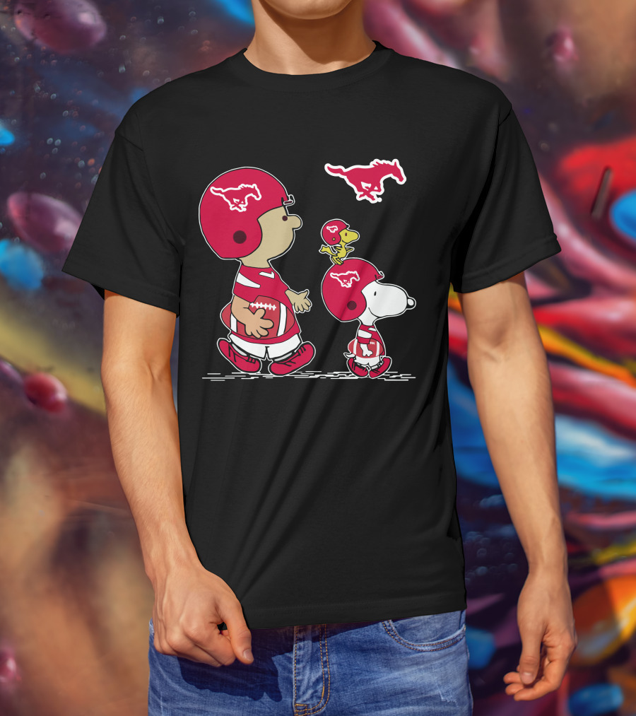 SMU Mustangs Snoopy Peanuts Football Team Spirit T-Shirt