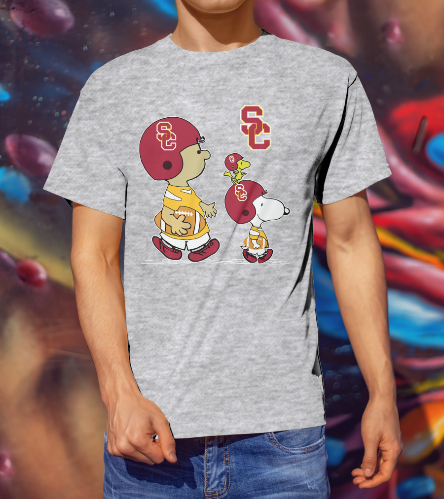 USC Trojans Snoopy Charlie Brown Woodstock Football Helmets T-Shirt
