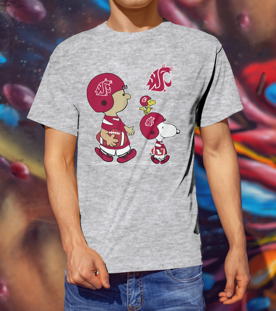 Washington State Cougars Snoopy Football Peanuts T-Shirt