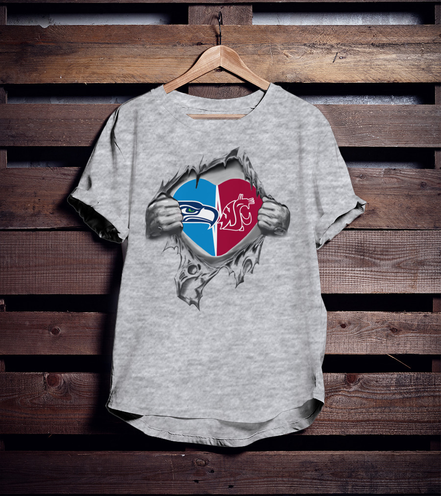 Seahawks Washington State Cougars Heart Torn T-Shirt