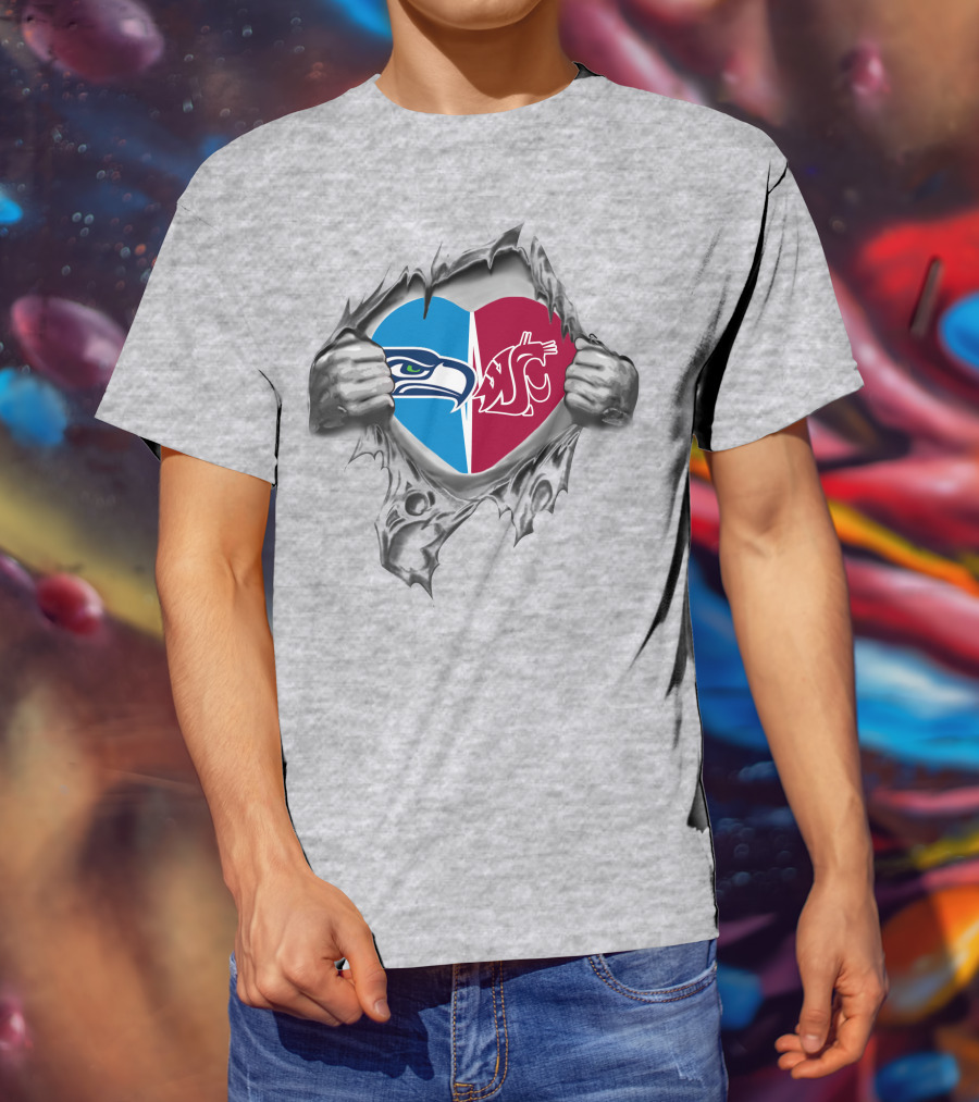 Seahawks Washington State Cougars Heart Torn T-Shirt
