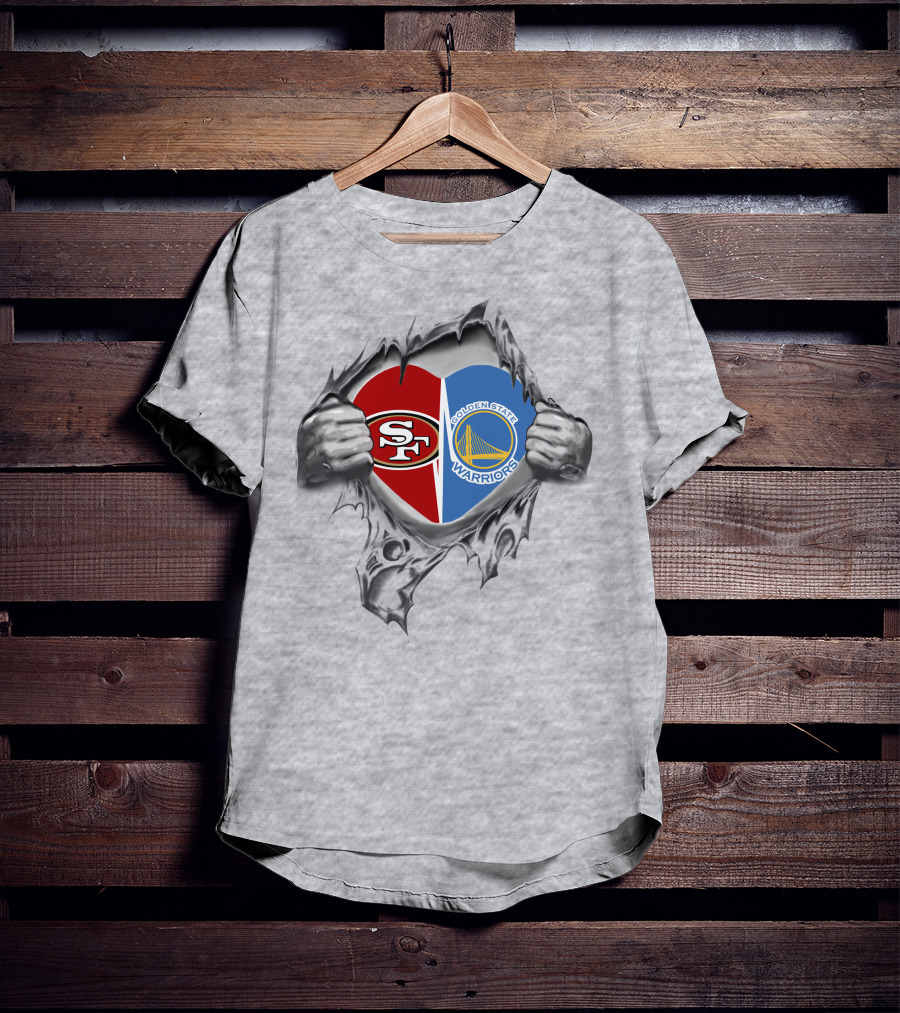 SF 49ers Golden State Warriors Heart Rip T-Shirt