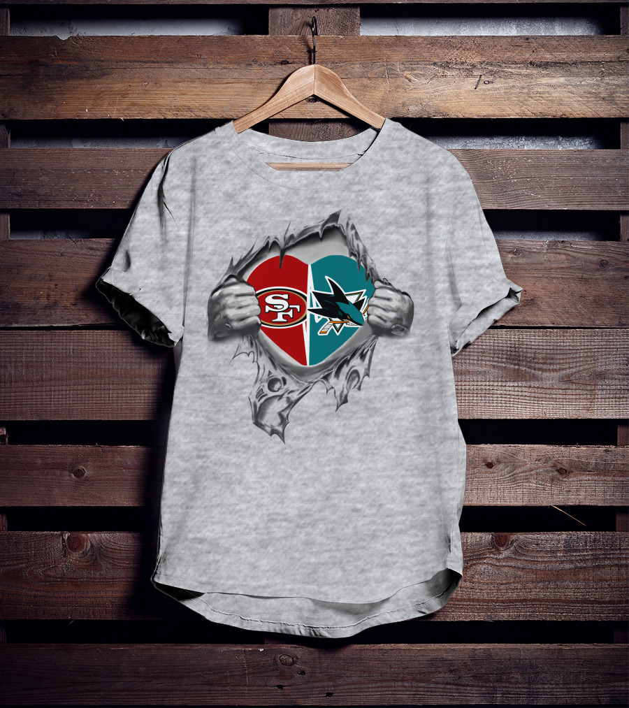 SF 49Ers San Jose Sharks Heart Design Football Hockey T-Shirt