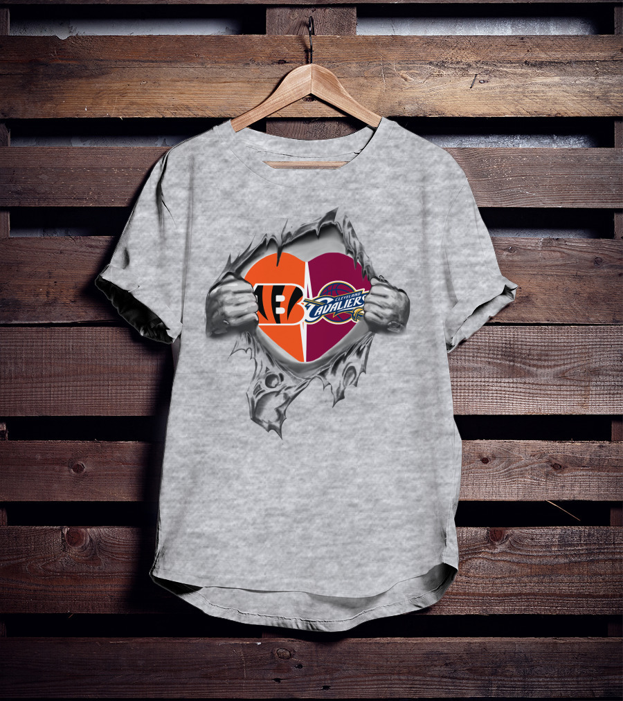 Bengals Cavaliers Heart Hand Graphics T-Shirt