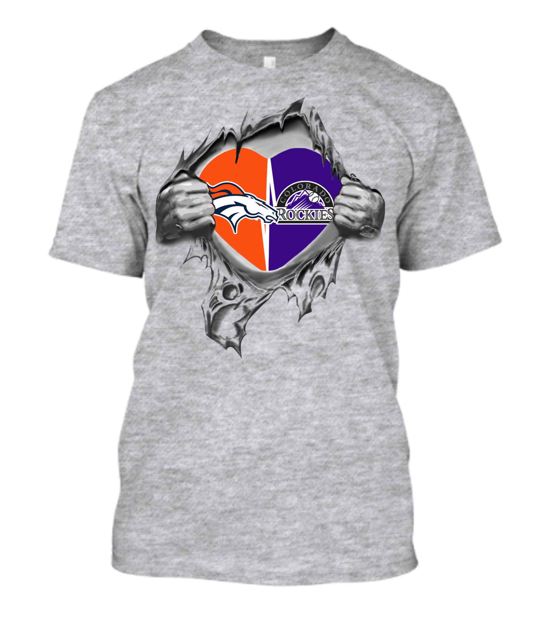 Broncos Rockies Heart Colorado Orange Purple Logo Fusion T-Shirt