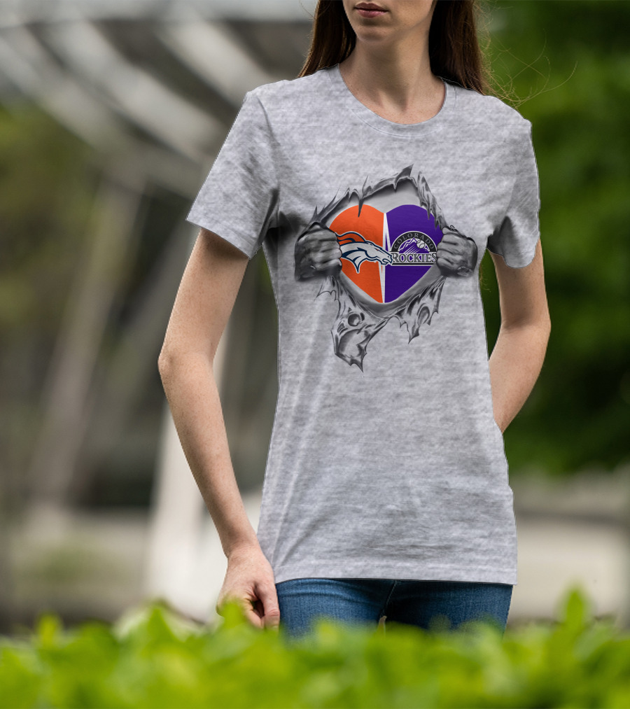 Broncos Rockies Heart Colorado Orange Purple Logo Fusion T-Shirt