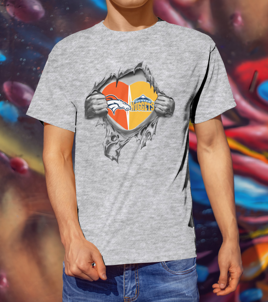 Broncos Denver Nuggets Heart Ripped Open T-Shirt