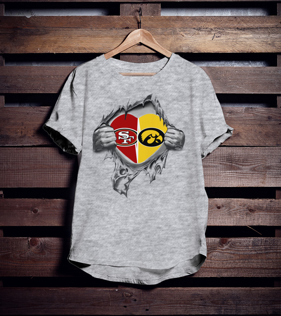 Sf 49ers Iowa Hawkeyes Heart Logo Torn T-Shirt