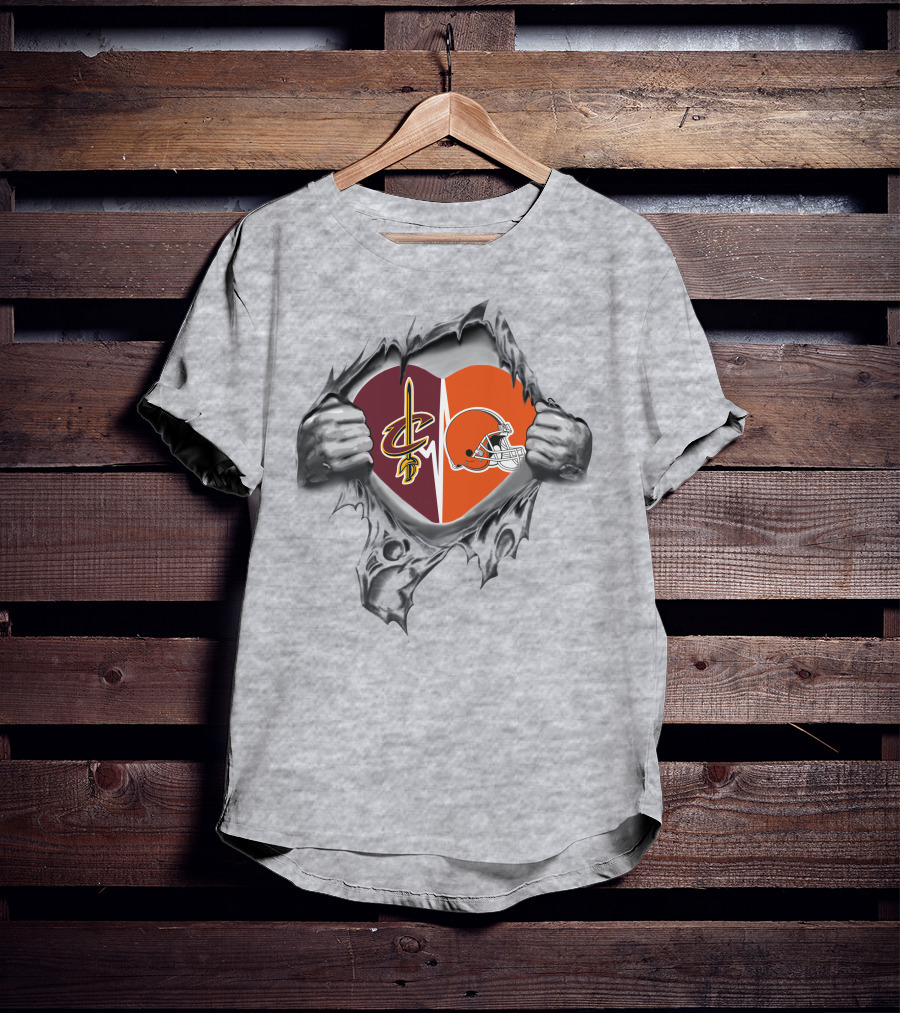 Cleveland Cavaliers Browns Heart Torn Logo Combination T-Shirt