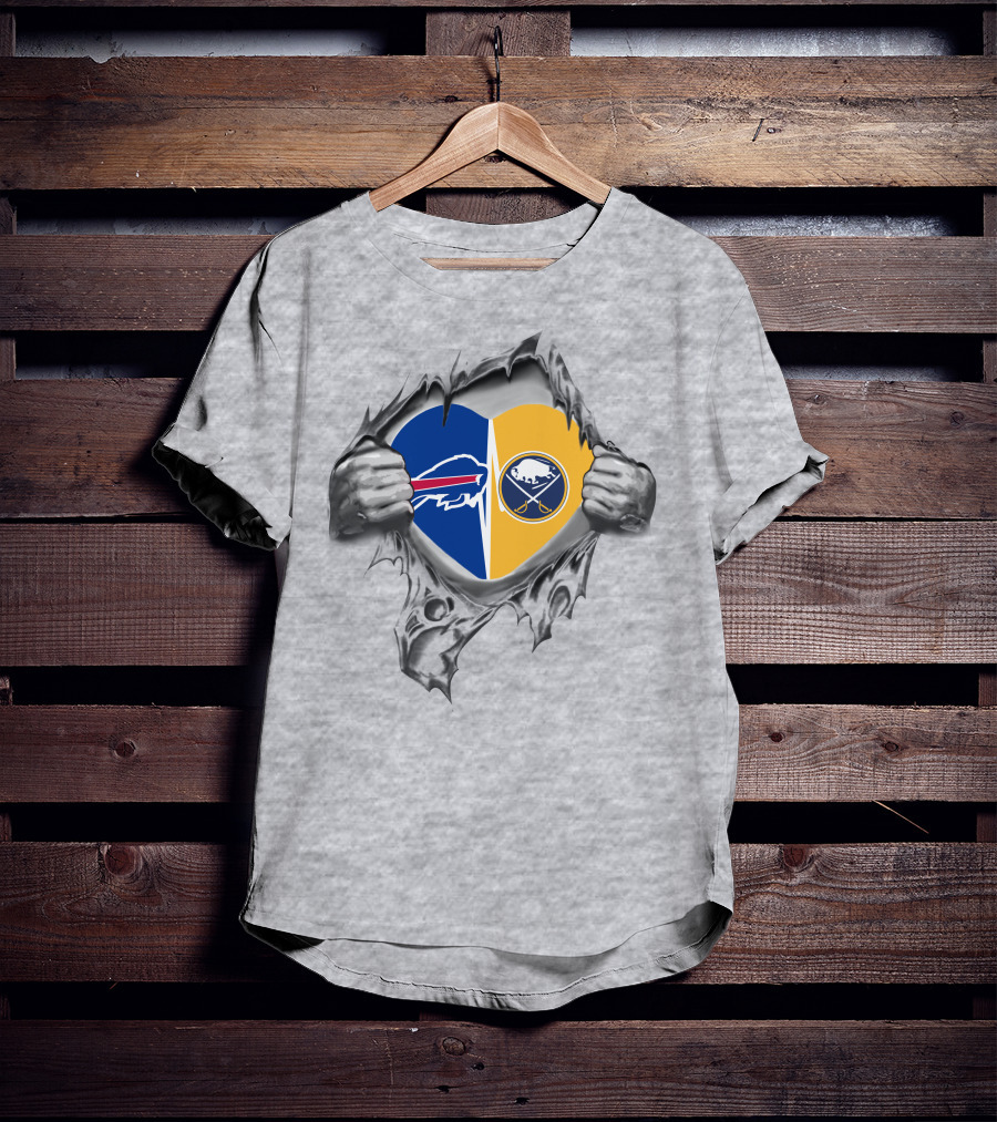 Buffalo Bills Sabres Heart Torn Open NFL NHL Passion T-Shirt