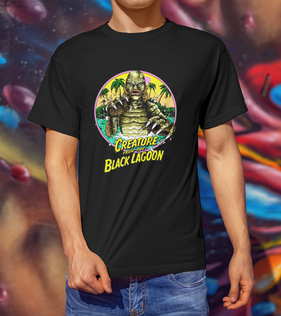 Creature From The Black Lagoon Retro Monster Beach Scene T-Shirt