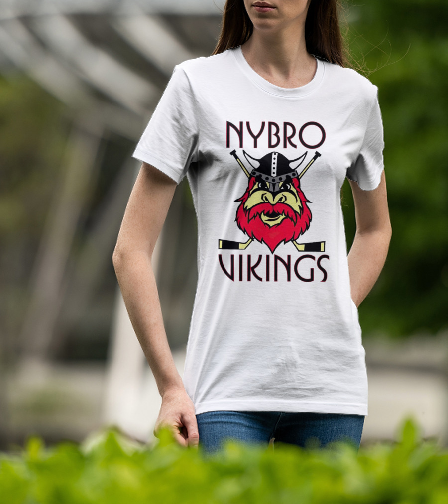 Nybro Vikings Hockey Red Viking Head With Crossed Hockey Sticks T-Shirt