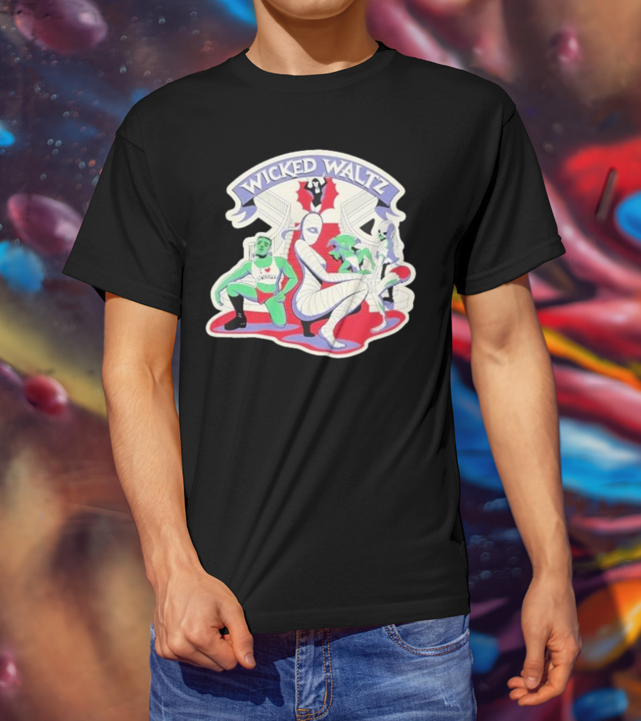 Wicked Waltz Monsters Dracula Frankenstein Mummy Bride T-Shirt