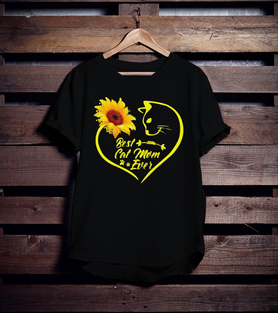 Best Cat Mom Ever Sunflower Heart Love Cat Face T-Shirt