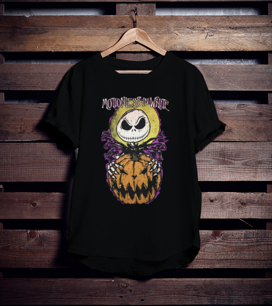 Motionless In White Halloween Skeleton Holding Pumpkin T-Shirt