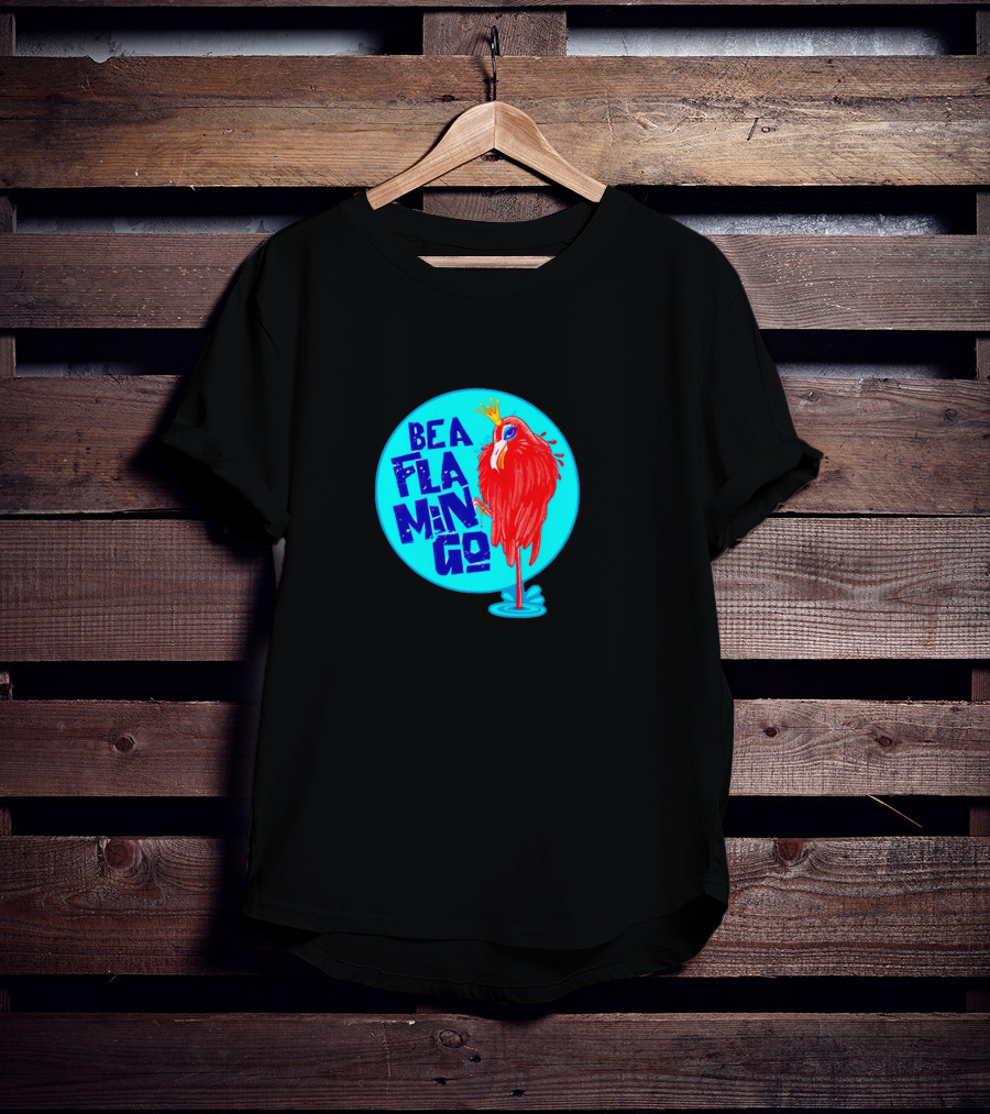 BEA FLA MIN GO Flamingo With Crown In Blue Circle T-Shirt