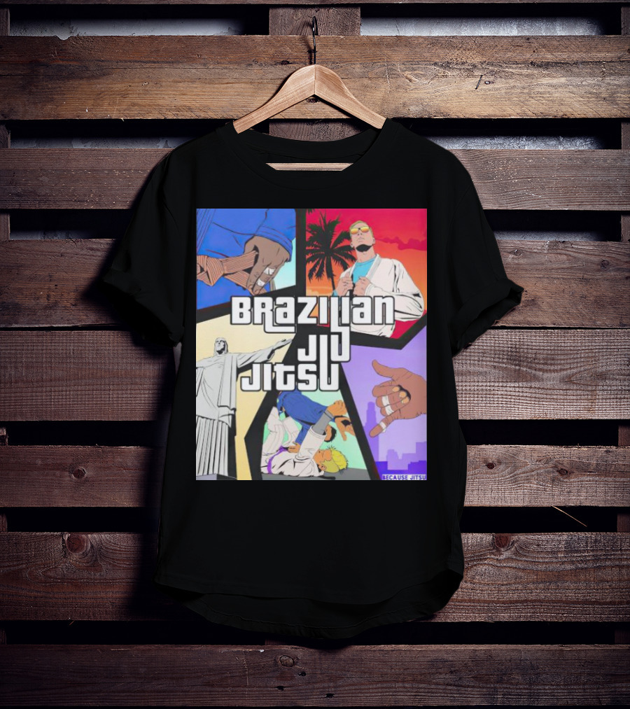 Brazilian Jiu Jitsu Because Jitsu Palms And Rio Comic Style Collage T-Shirt