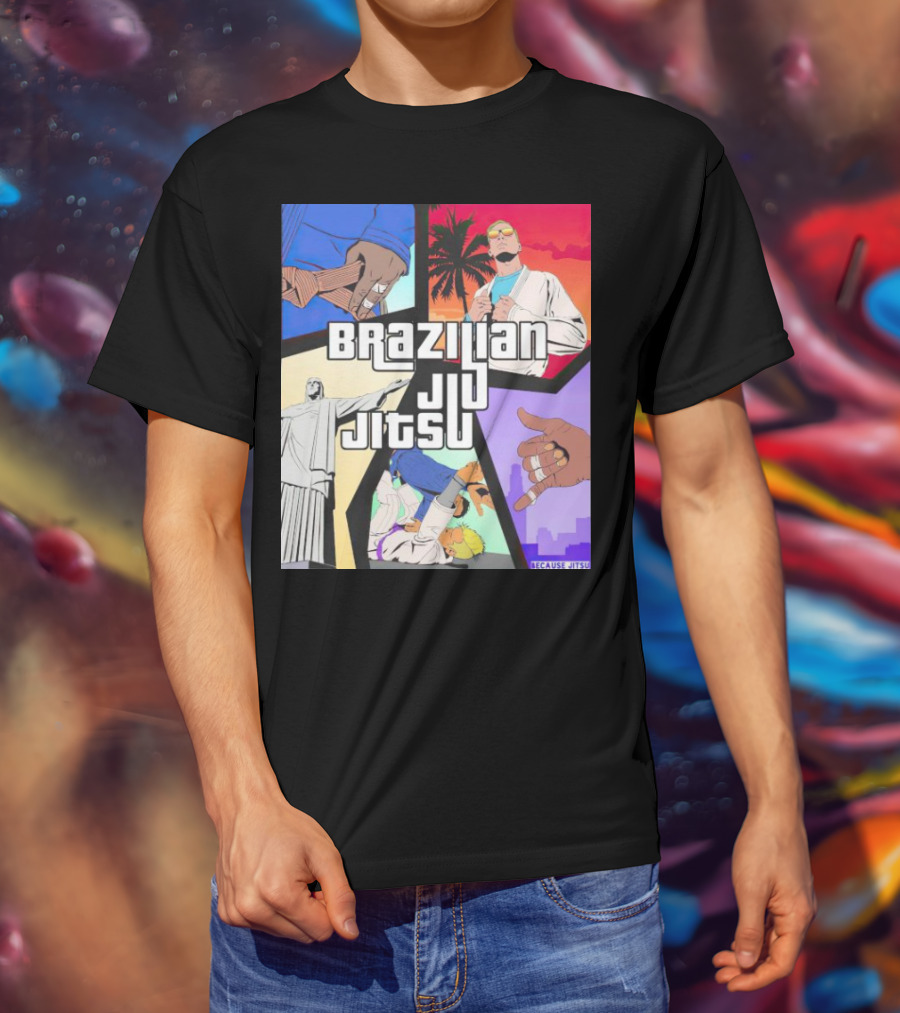 Brazilian Jiu Jitsu Because Jitsu Palms And Rio Comic Style Collage T-Shirt