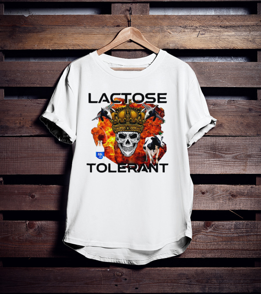 Lactose Tolerant Skull Crown Cow Milk Aircraft Explosion T-Shirt