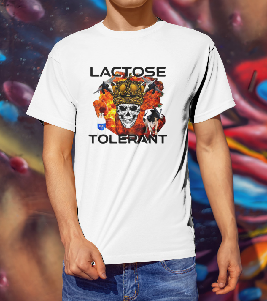 Lactose Tolerant Skull Crown Cow Milk Aircraft Explosion T-Shirt