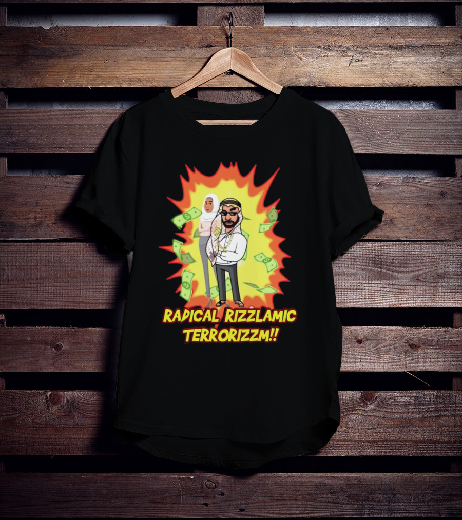 Radical Rizzlamic Terrorizzm Cartoon Characters Surrounded By Money Explosion T-Shirt