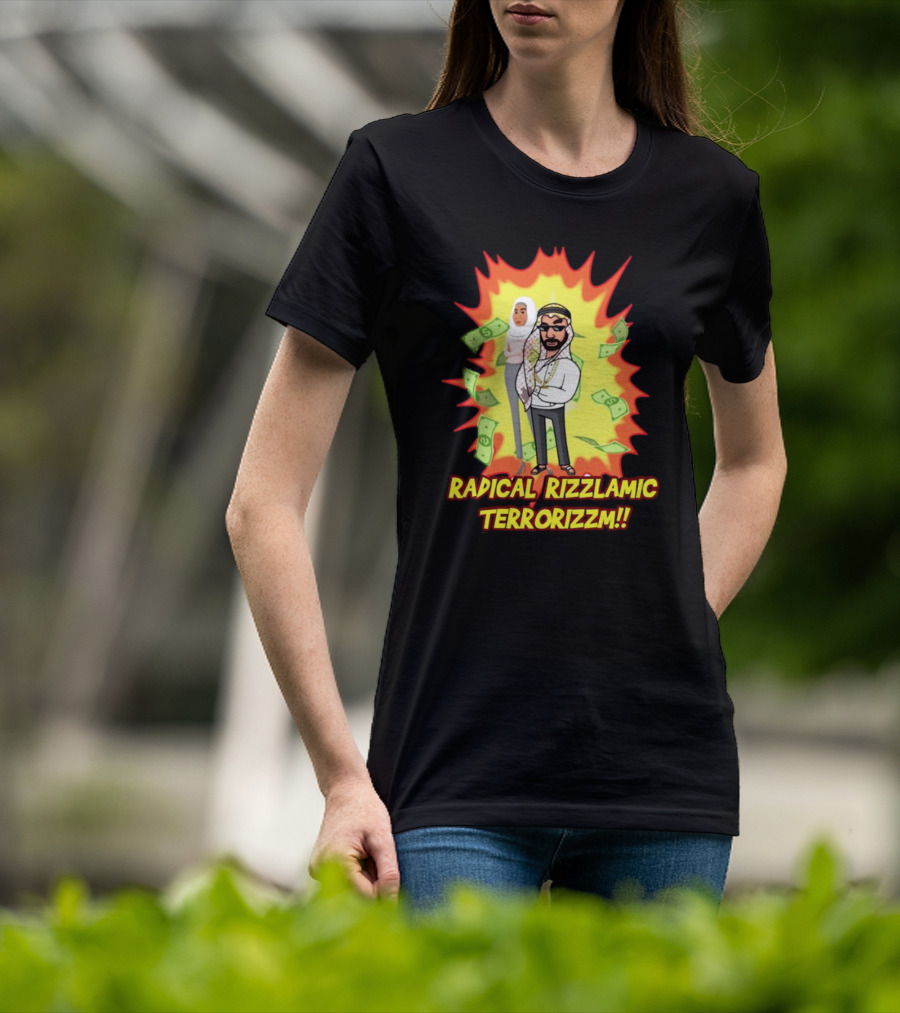 Radical Rizzlamic Terrorizzm Cartoon Characters Surrounded By Money Explosion T-Shirt