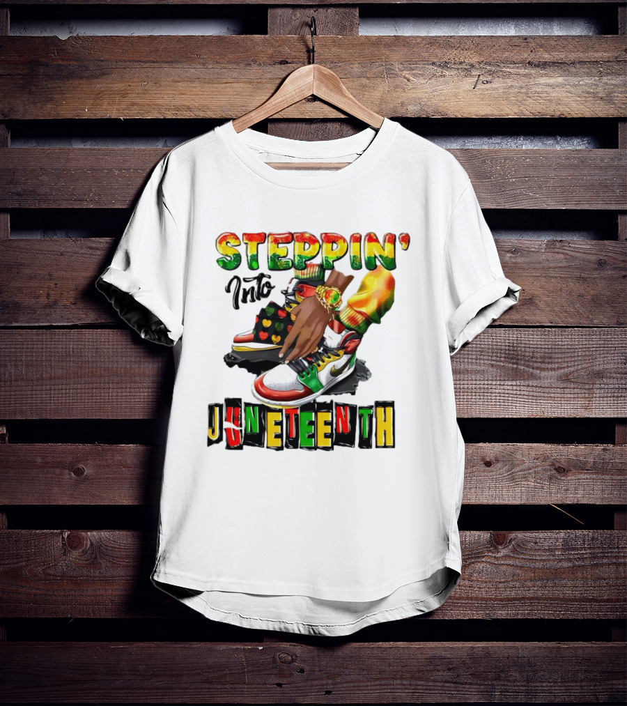 Steppin Into Juneteenth Colorful Sneakers And Hands With Bracelet T-Shirt
