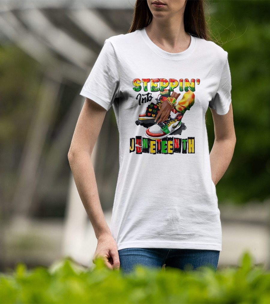 Steppin Into Juneteenth Colorful Sneakers And Hands With Bracelet T-Shirt