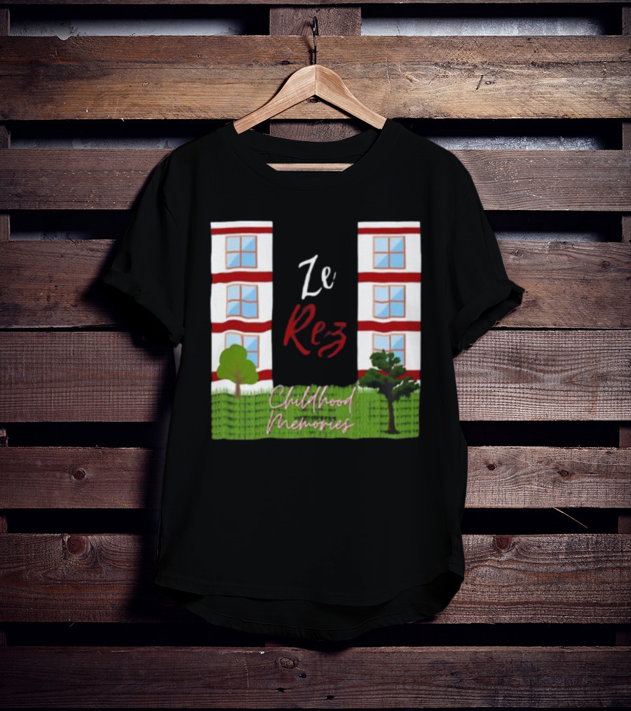 Ze Rez Childhood Memories Red And White Buildings With Trees T-Shirt