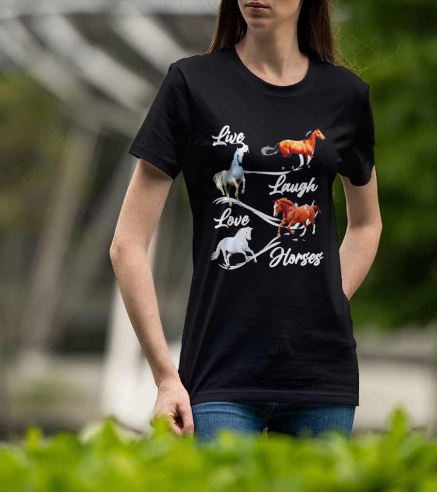 Live Laugh Love Horses Jumping Energetic Colors T-Shirt