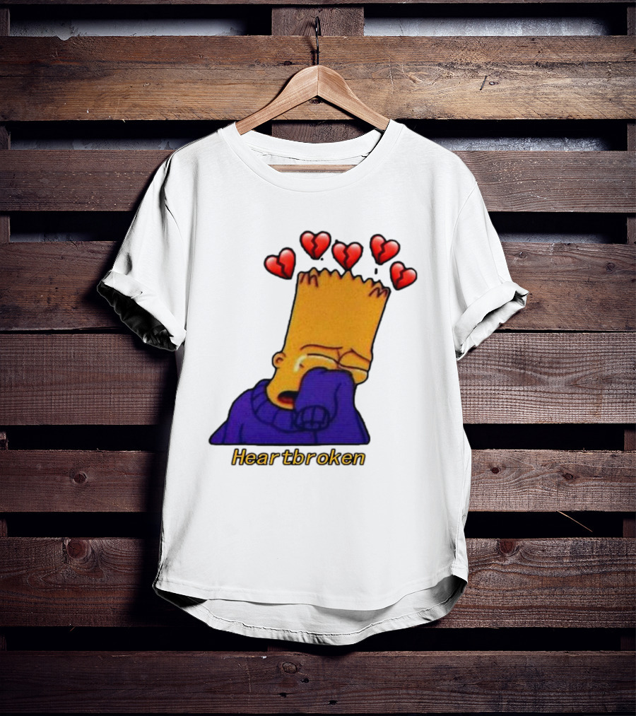 Bart Simpson Heartbroken Crying With Broken Hearts T-Shirt