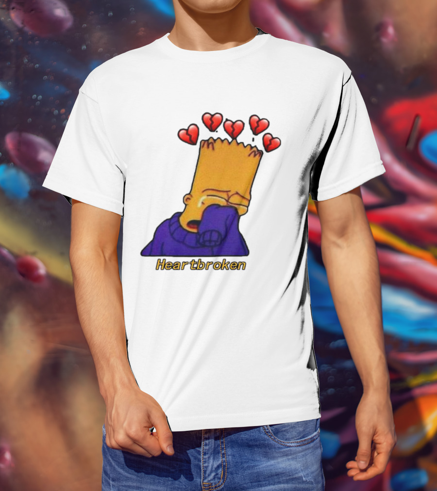 Bart Simpson Heartbroken Crying With Broken Hearts T-Shirt