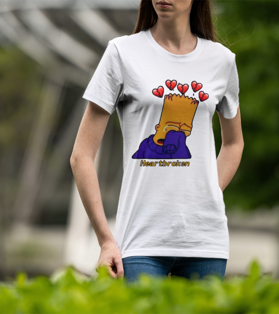 Bart Simpson Heartbroken Crying With Broken Hearts T-Shirt