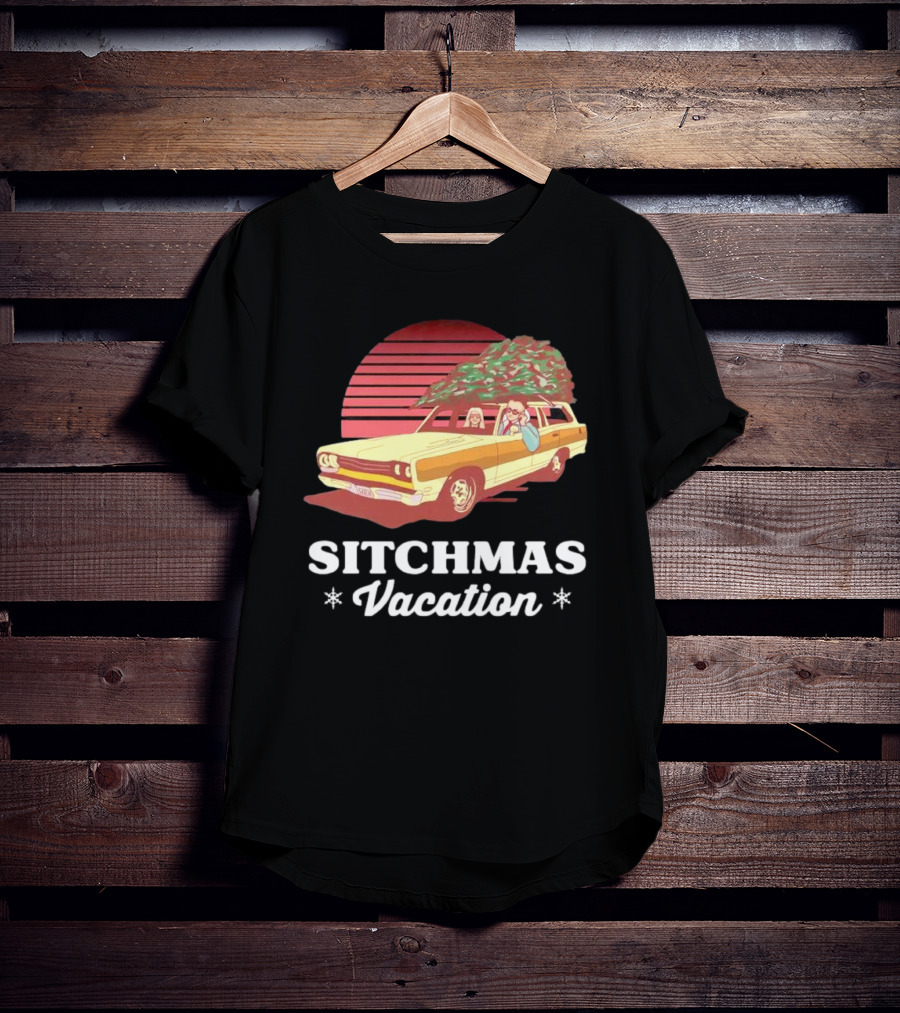 Sitchmas Vacation Retro Christmas Car Scene T-Shirt