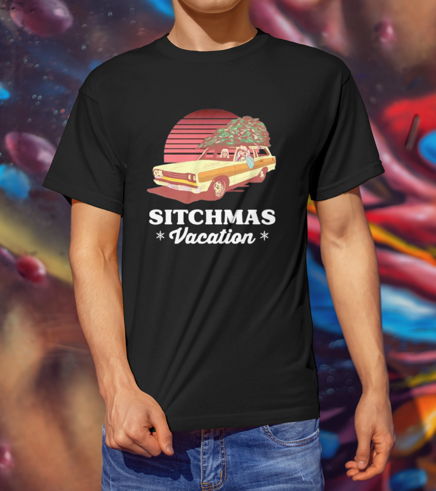 Sitchmas Vacation Retro Christmas Car Scene T-Shirt