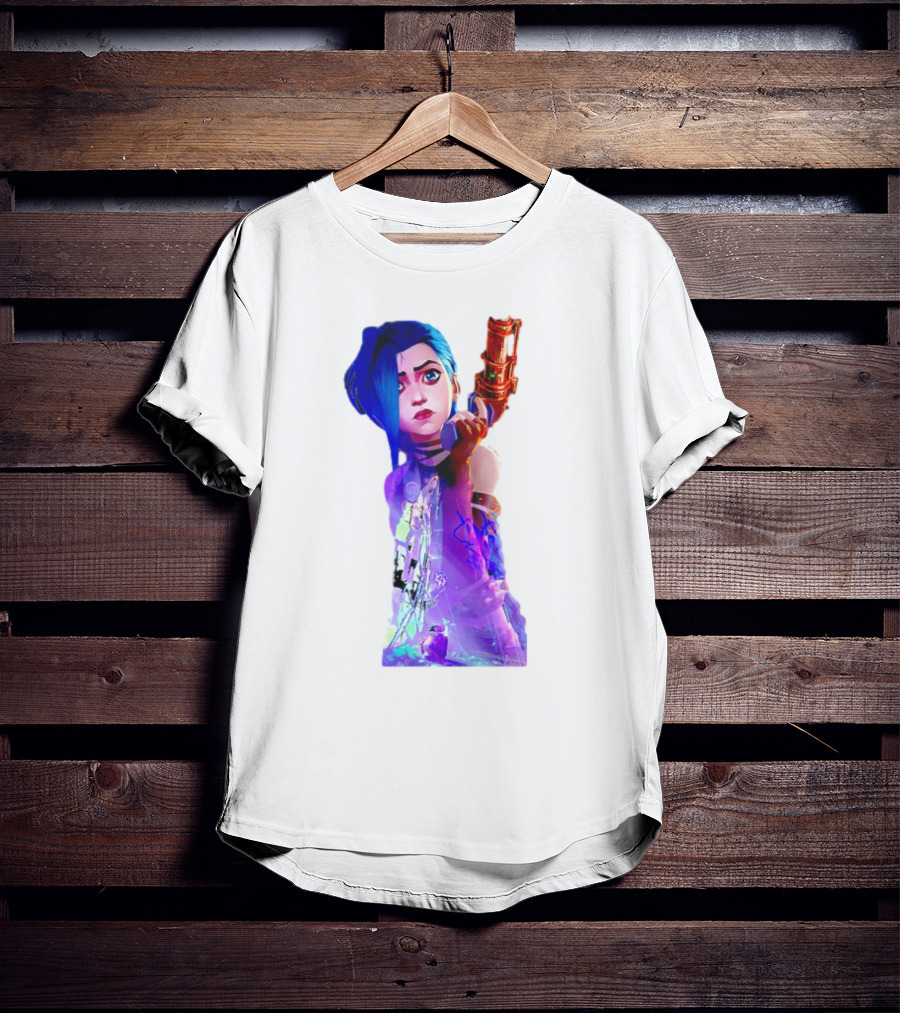 Arcane Jinx League Of Legends Character With Blue Hair And Toy Gun T-Shirt