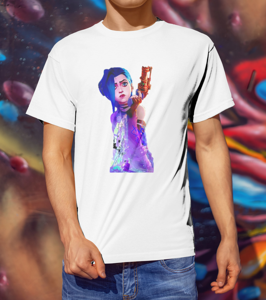 Arcane Jinx League Of Legends Character With Blue Hair And Toy Gun T-Shirt