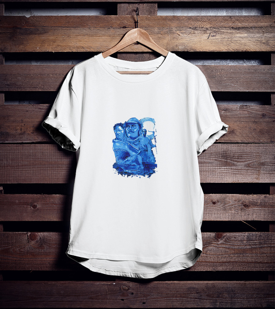 Jaws Bigger Boat Movie Characters And Shark Scene T-Shirt