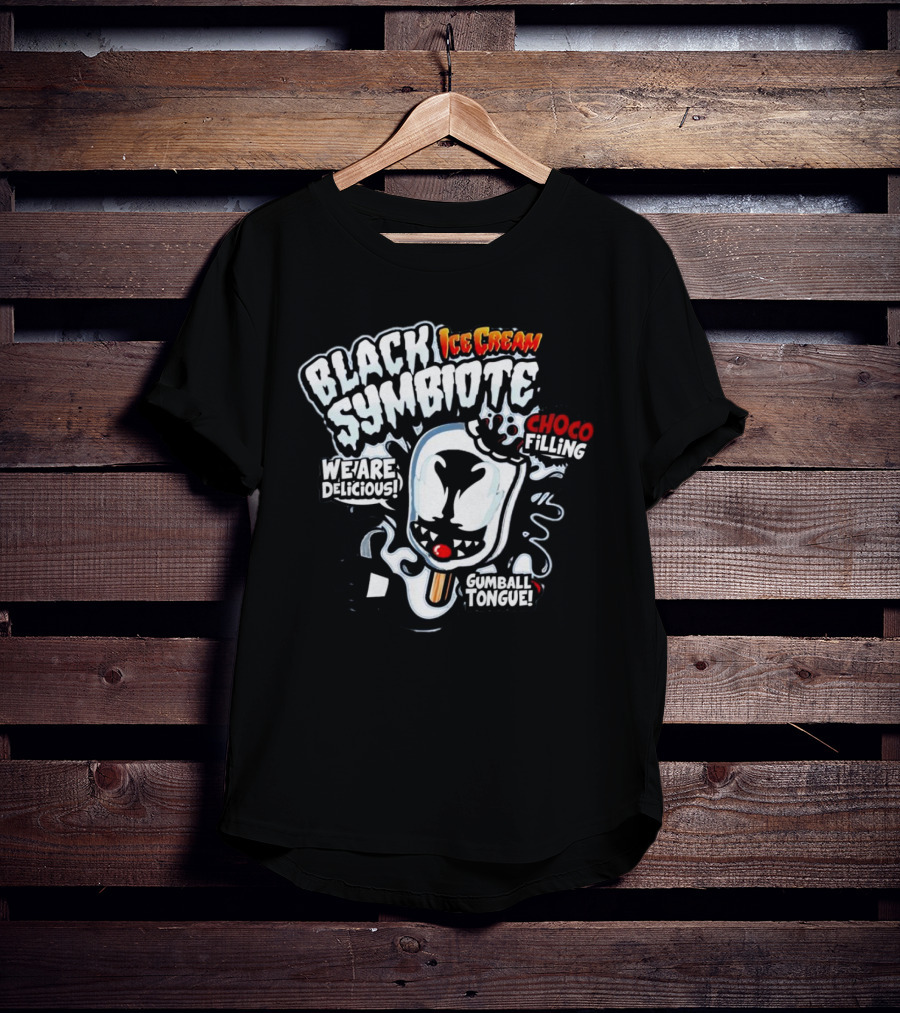 Black Symbiote Ice Cream We Are Delicious Choco Filling Gumball Tongue T-Shirt