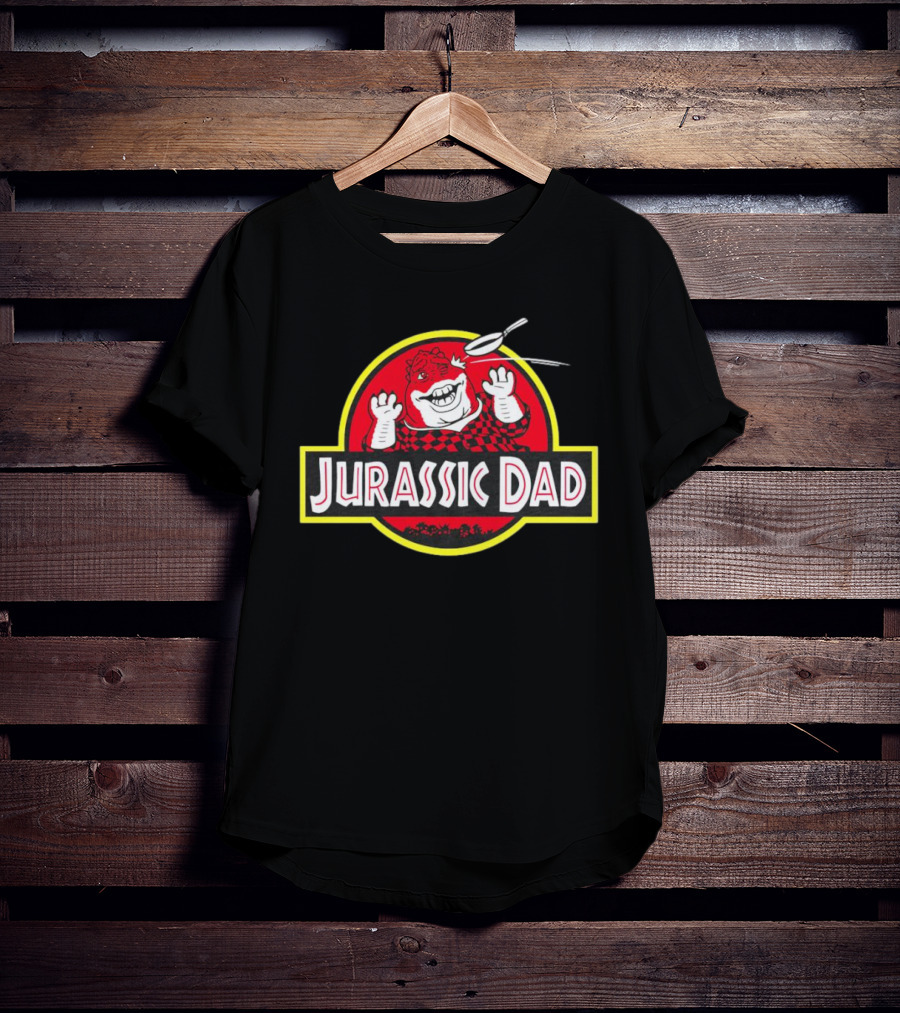 Jurassic Dad Dinosaur Cartoon Logo Frying Pan Image T-Shirt