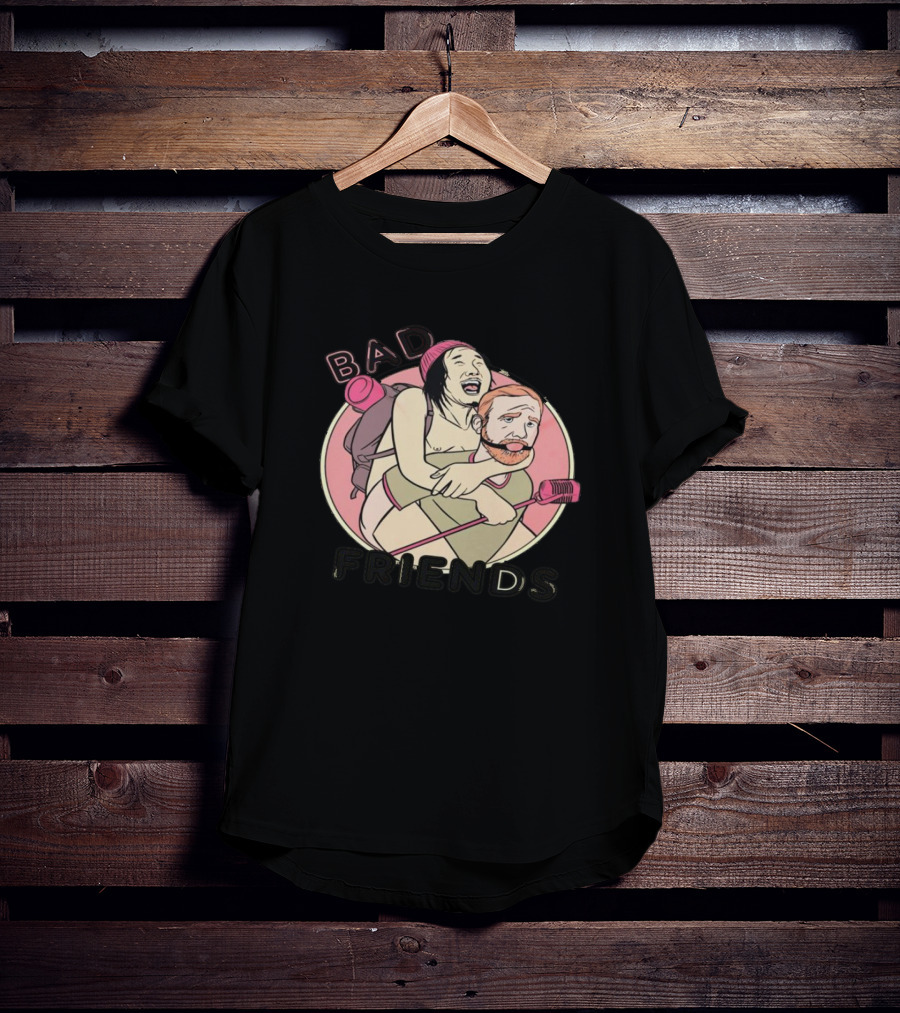 Bad Friends Comedy Podcast Piggyback Mic T-Shirt