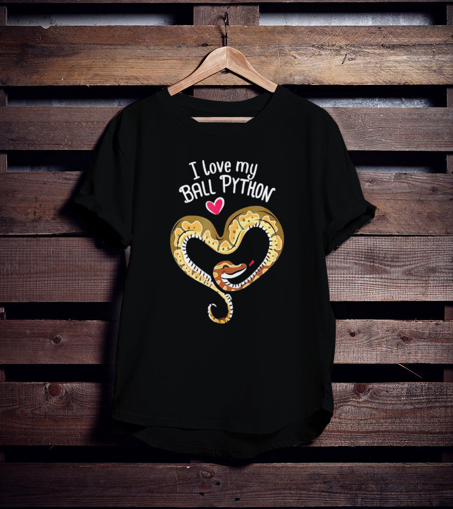 I Love My Ball Python Heart Shape With Red Heart T-Shirt