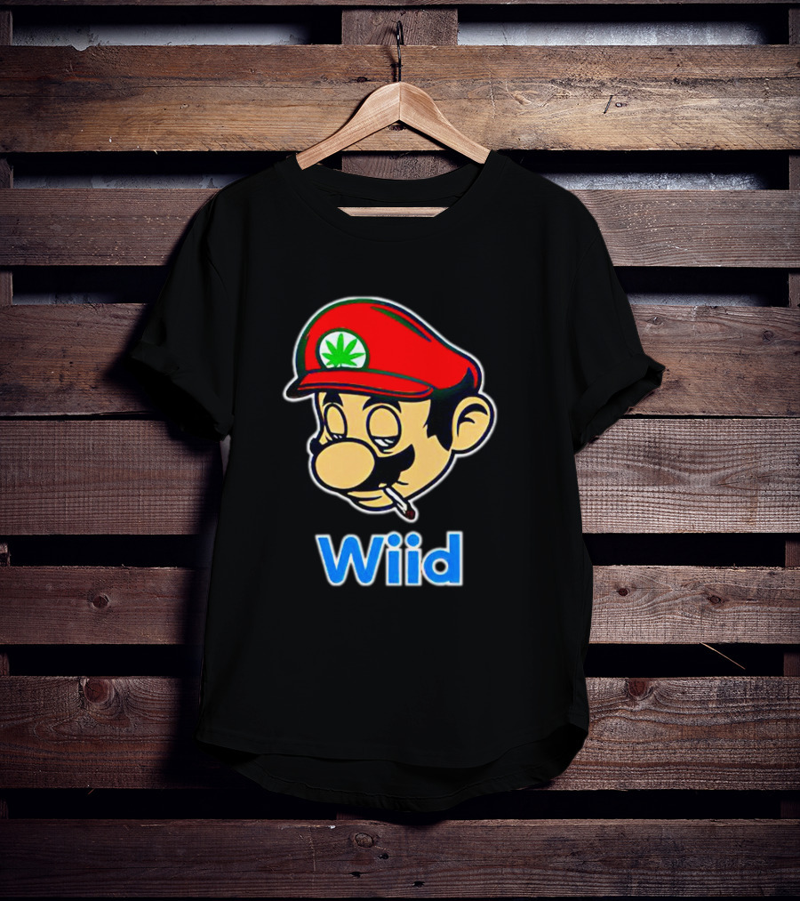 Super Mario Wiid Smoking Parody With Red Hat And Marijuana Leaf T-Shirt