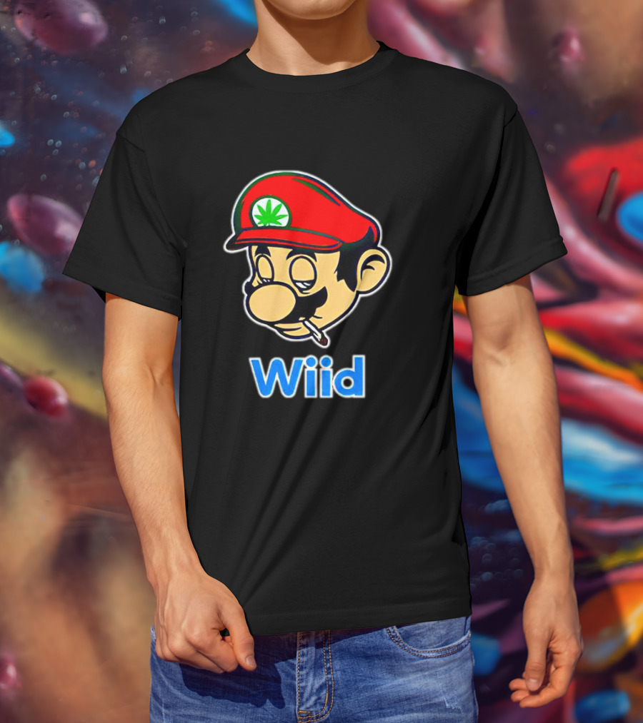 Super Mario Wiid Smoking Parody With Red Hat And Marijuana Leaf T-Shirt