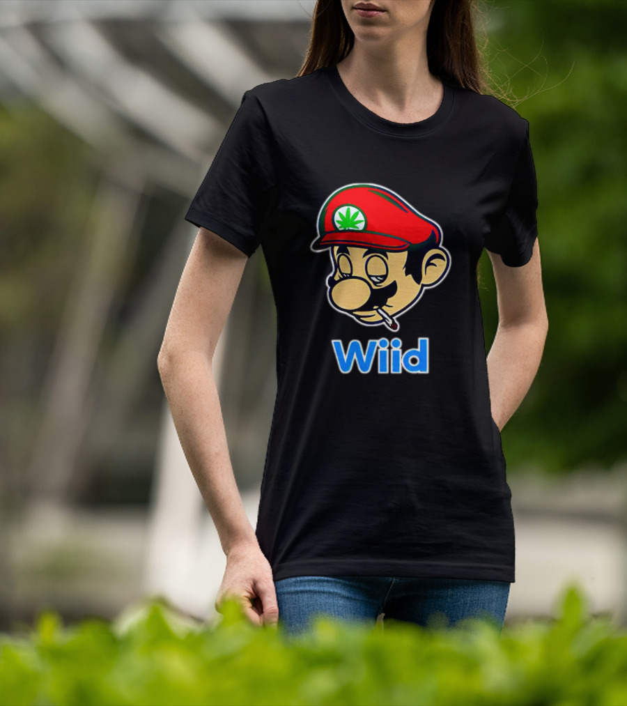 Super Mario Wiid Smoking Parody With Red Hat And Marijuana Leaf T-Shirt