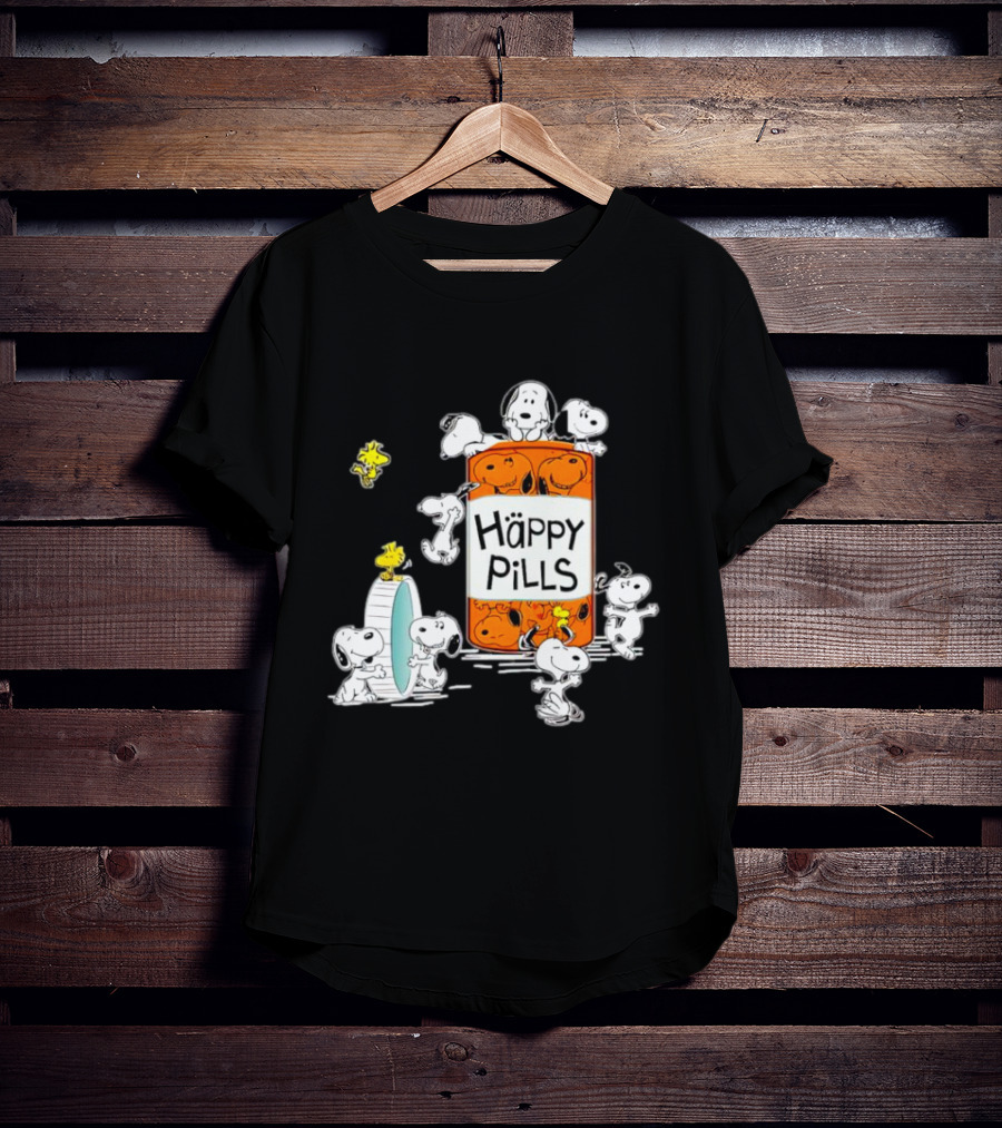 Happi Pills Snoopy Woodstock Cartoon Characters T-Shirt